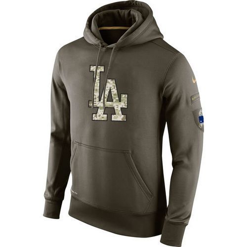 Men's Los Angeles Dodgers Nike Olive Salute To Service KO Performance Hoodie - Click Image to Close